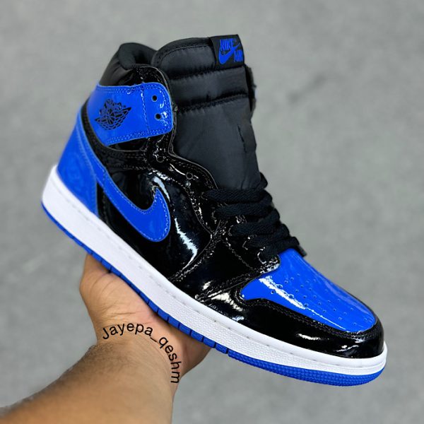 نایک ایر جردن ۱ ساقدار ورنی آبی مشکی Nike air jordan 1 high Patent Leather black and blue